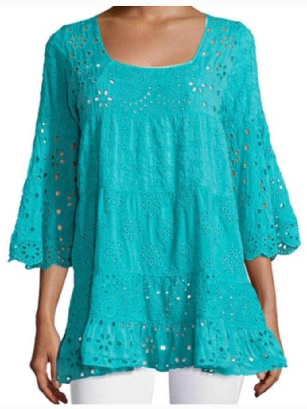 Johnny Was Bell Sleeve Eyelet Top Coverup